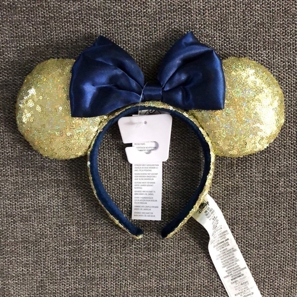 Disney Minnie Mouse Sequined Headband Gold Blue Headband 50th Anniversary - Picture 3 of 16